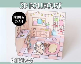 Add an Entryway for 3D dollhouse Printable Paper Craft with a figure