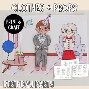 Birthday Party Paper Doll Erweiterungsset - Kleidung, Requisiten & Spielhintergrund!