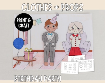 Birthday Party Paper Doll Expansion Set – Clothes, Props & Play Background!