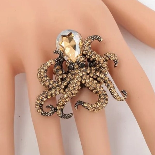 Stainless Steel Octopus Ring, Adjustable Octopus Ring, Octopus Animal Biker Ring, Sea Animal Gothic Ring, Ladies Ring Gift, Ring For Men