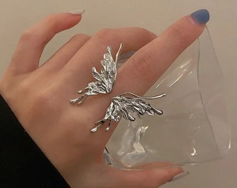 Edelstahl Schmetterling Ring, Silber Schmetterling Paar Ring, Offener Verstellbarer Fingerring, Jahrestag Geschenk für Frau, Geschenk für Mädchen