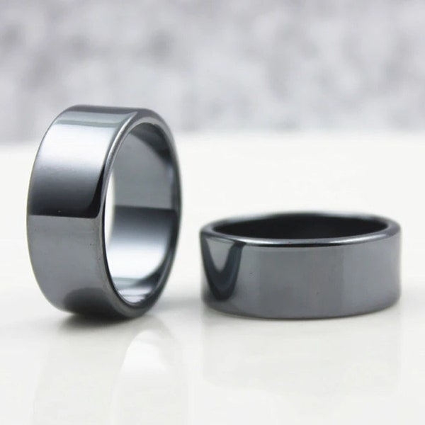 Bague hématite noire, bague hématite arrondie 6 mm, bague magnétique en cristal hématite, bijoux de guérison, cadeau pour elle, cadeau de Noël pour femme fille