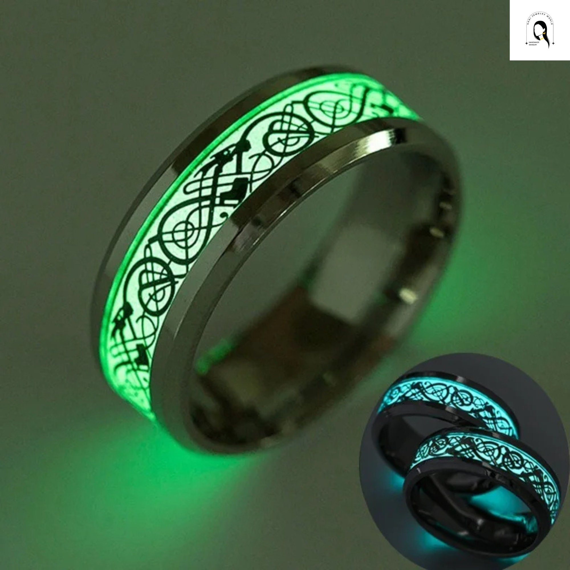 Glow in Dark Wedding Band One Ring Blue Stainless Women Men Ginger Lyne  Collection - Walmart.com