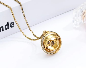 Astronomical Sphere Necklace, I Love You in 100 Languages, Celestial Star Astronomy Pendent, Foldable Astronomy Necklace, Spinner Necklace