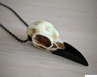 Raven Skull Necklace, Viking Crow Skull Necklace, Vintage Gothic Skull Jewelry, Crow Jewelry for Women, Gift for Bird Lover, Halloween Gift