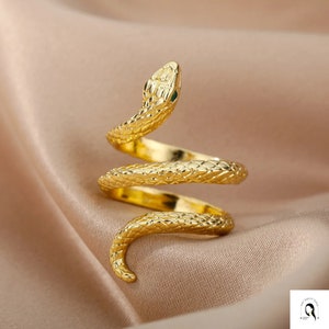 Anello serpente d'oro 316L, anello serpente aperto regolabile, gioielli serpente gotico, anello serpente, regalo per lei, regalo per la festa di nozze, regalo per gli amanti del serpente
