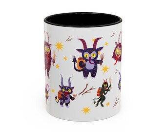 Krampus Mischief Illustration Accent Coffee Mug | Witchy Pagan Solstice