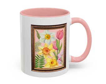 Floral Coffee Mug, Fern Daffodil Tulip Design, Political Gift