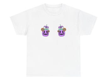 Summerween Skull Drink Cups Tee | Cute Spooky Summer