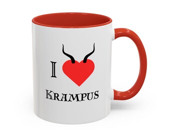 Krampus Accent Coffee Mug (11, 15oz), pagan, I heart Krampus, gift for her