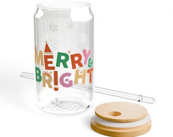 Merry and Bright Christmas Sipper Glass, 16oz
