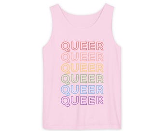QUEER rainbow outline tank top | Pride text tank