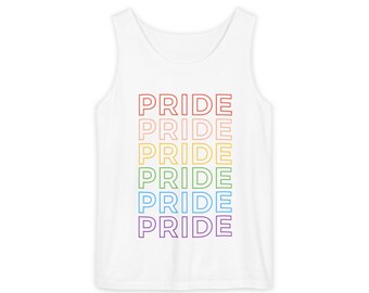 Rainbow Outline PRIDE Text Tank Top | Relaxed Fit Cotton Pride Apparel