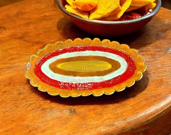 Small Handbuilt Slab Pottery Nachos Platter #33 with Festive Colors and Designs