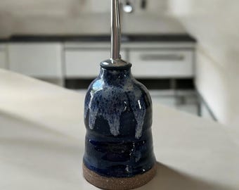 Small Finishing Oil Cruet #3 with Squeeze Handle in Obsidian and Opal