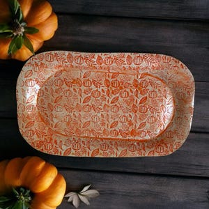 Textured Tray #19 with Pumpkins and Leaves in Autumn Orange