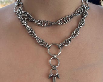 Chainmail Spiked Gothic Necklace: Handmade Stainless Steel Statement Jewelry