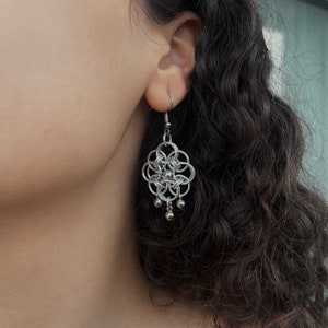 Medieval Helm Weave Chainmail Earring | Gothic Chainmail Earring | Flower Chainmail Earrings | Medieval Jewelry | Handmade Jewelry |Ren Fair