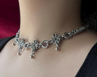 Medieval Chainmail Necklace – Stainless Steel Byzantine Necklace, Dark Fantasy Statement Choker