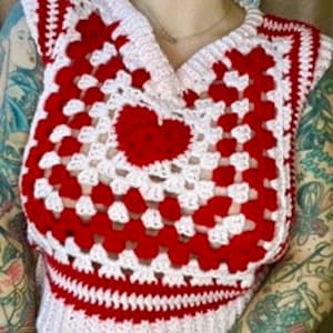 Crochet Valentines Day Heart Granny Stitch Sweater Vest Top