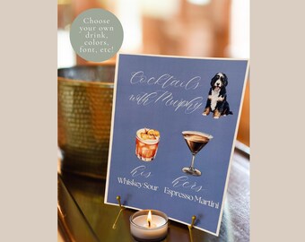 Personalisiertes Hochzeit Signature Cocktail Zeichen: Haustier-Menü, DIY Canva Vorlage