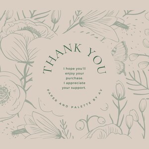 K&ouml;nnte beinhalten: Dankeskarte mit einem floralen Design in Gr&uuml;nt&ouml;nen. Die Karte zeigt einen Schmetterling und den Text "Danke" mit einer Dankesbotschaft. Der Text "Paper and Palette by AV" ist ebenfalls enthalten.