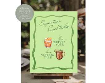 Hochzeit Signature Cocktail Zeichen: DIY Canva Vorlage (Digitaler Download)