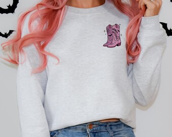 Howdy Witches Halloween Boot Sweatshirt, Western Halloween Shirt, Cowgirl Boot Top, Spooky top