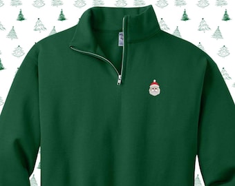 Embroidered Christmas Quarter Zip Sweatshirt, Minimalist Holiday Quarter Zip Sweater
