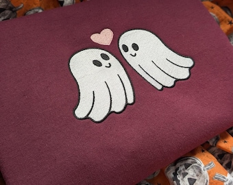Embroidered Ghost Couple Sweatshirt, Cute Ghost T-shirt, Ghost embroidered Crewneck