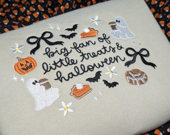 Embroidered Halloween Sweatshirt, Big Fan Of Little Treats and Halloween Embroidered Crewneck