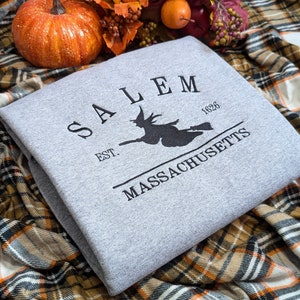 Embroidered Salem Witch Sweatshirt, Embroidered Witch Crewneck, Halloween Embroidered Sweatshirt, Embroidered Witch Sweatshirt