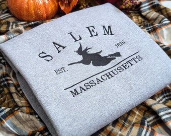 Embroidered Salem Witch Sweatshirt: Halloween Crewneck