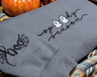Embroidered Spooky Season Sweatshirt: Ghost Crewneck