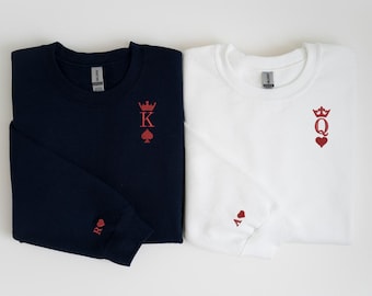 Embroidered Personalized Queen King Sweatshirt or Hoodie, Personalized Couples Sweater