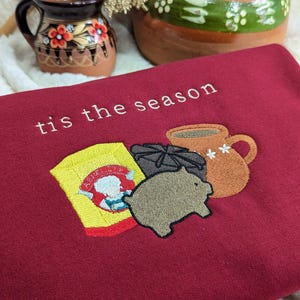 Embroidered Mexican Hot Chocolate Christmas Crewneck, Embroidered Mexican Christmas Sweatshirt, Tis the season Sweatshirt, Puerquito Sweater