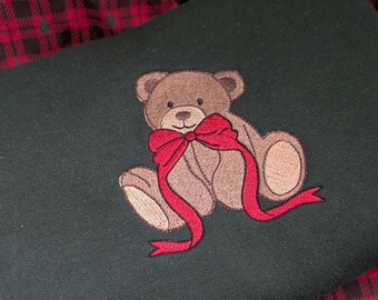 Embroidered Red Bow Teddy Bear Sweatshirt