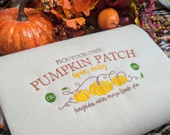 Embroidered Pumpkin Patch Sweatshirt: Unisex Fall Crewneck
