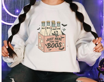 Just Here For The Boos Halloween Sweatshirt, Ghost Beer Halloween Shirt, Funny Halloween Crewneck, Unisex