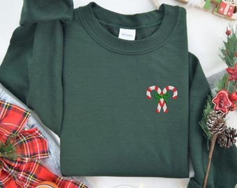 Embroidered Candy Cane Christmas Sweatshirt