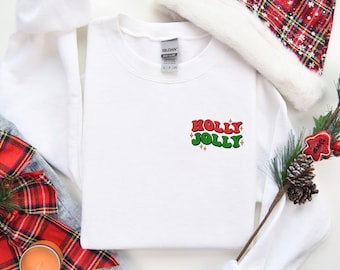 Embroidered Holly Jolly Christmas Sweatshirt