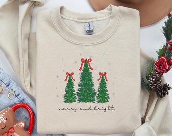 Embroidered Merry Christmas Tree Sweatshirt