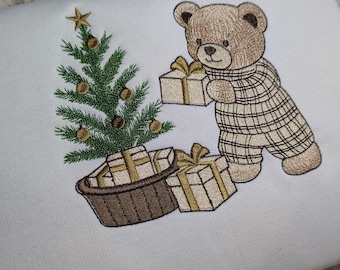 Embroidered Teddy Bear Christmas Sweatshirt
