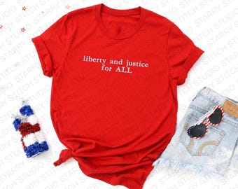 Embroidered Liberty and Justice For All T-Shirt: Unisex Cotton Comfort Colors