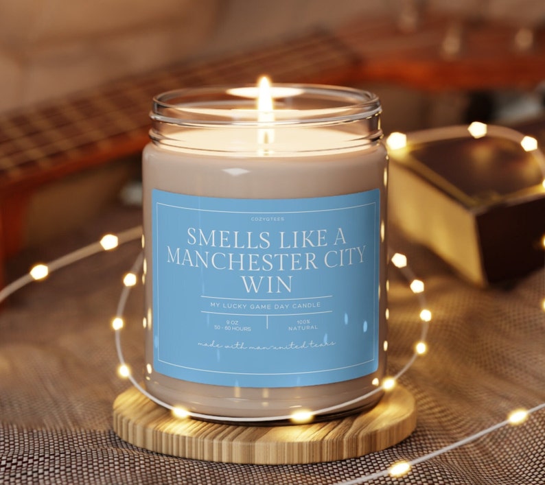 Smells Like a Win Candle, Premier League, Manchester City, Scented Candle, Soccer Gift, Champions League, Game Day Candle, Man City Win image 1