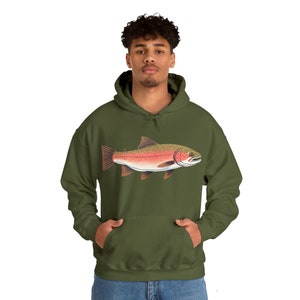 Trout Fish With Forest Trees Black Fly Hiking Fishing Shirts Pullover Hoodie