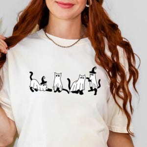 Comfort Colors T-Shirt\ Halloween Cat T-Shirt, Halloween Ghost Cat Tshirt, Fall Shirt, Spooky Season Shirt, Ghost Cat Shirt, Halloween Shirt