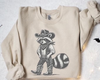 Retro Cowboy Raccoon Graphic Sweatshirt: Western Style