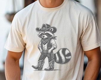 Comfort Colors Western Raccoon T-Shirt: Retro Cowboy Graphic Tee