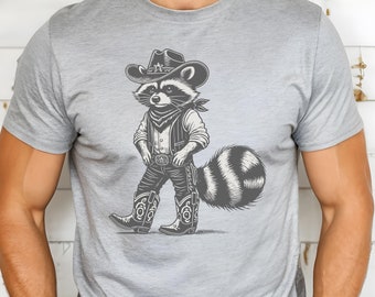 Retro Cowboy Raccoon Graphic T-Shirt: Western Funny Tee